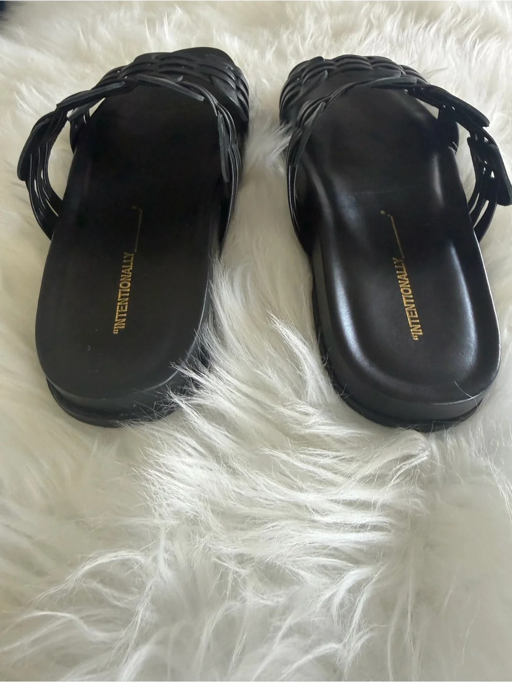 Intentionally Blank Woven Slide Sandals - Black